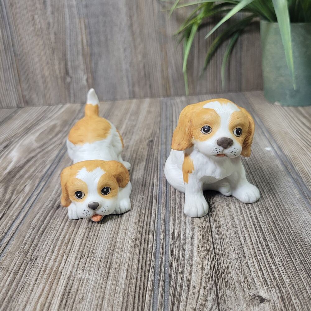 Vintage Homco 1407 Cocker Spaniel Puppy Figurines Set, Porcelain Dog Decor